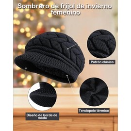 ZSKEUR Boinas Mujer, Gorro De Invierno Elegante y Cálido, Perfecto con Cualquier Prenda De Invierno, Adecuada para Esquí y Actividades Al Aire Libre, Material Acrílico Suave, Negro