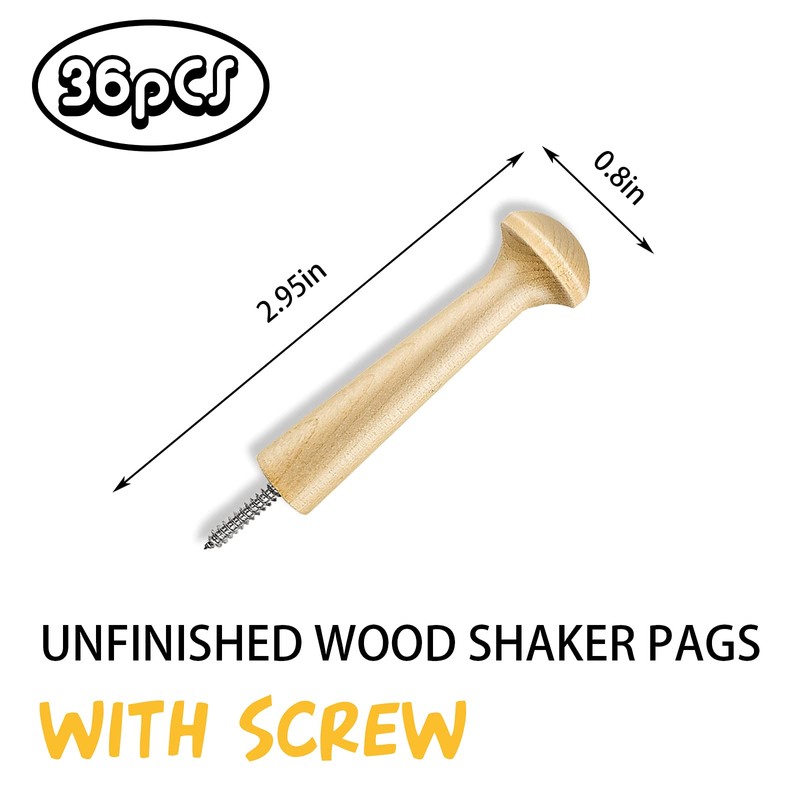 Sfcddtlg 36PCS Wooden Shaker Peg Wood Screw-2.95 Inch on Shaker
