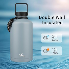 Konokyo Insulated Water Bottle with Straw,87 oz 3 Lids Water Jug with Carrying Bag,Paracord Handle,Double Wall Vacuum Stainless Steel Metal Flask,Storm Blue