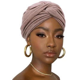 DRESHOW Hair Wrap for Women Ribbed Soft Turban Stretch Jersey Headscarf Breathable Lightweight Turban Plain, 1 pack M: brown, Unit size