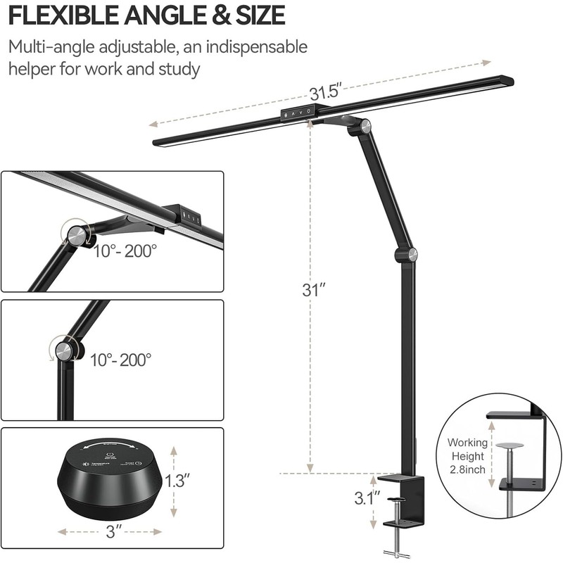 LED Desk Lamps with Clamp for Home Office,Remote Control Eye-Caring