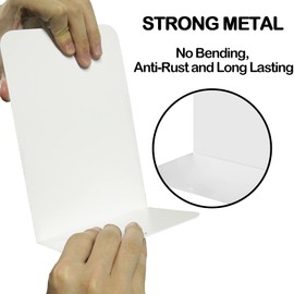 VONDERSO Metal Bookends, 4 Pairs White Metal Book Ends Heavy Duty for Shelves Decor Home Office, Unique White Bookends Supports Anti-Slip for Kids