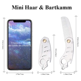 AhfuLife Foldable Metal Comb and Beard Comb - Multifunctional Pocket Comb with Bottle Openers - Antistatic Stainless Steel Care Comb - Presented in Gift Box