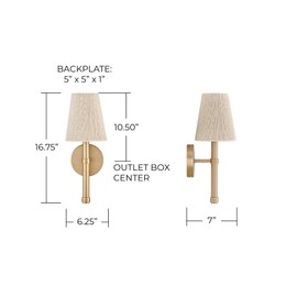 Capital Lighting 654511MA Mira Classic Style Organic Bleached Natural Rope Shade Wall Sconce, 1-Light 60 Watt, 17" H x 6" W, Matte Brass