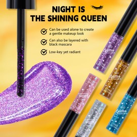 Glitter Colored Mascara, 5 Colors Diamond Effect Sparkle Mascara Set, Waterproof, Long Lasting Smudgeproof Voluminous Curling Colorful Eyelashes Party Wedding Music Festival Eyes Makeup (5)