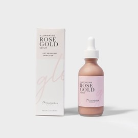 Illuminating Rose Gold Facial Serum Elixir with hydrating Aloe and Hyaluronic Acid for a light highlighting Primer - Natural makeup or no makeup look with dewy finish (2 oz.)
