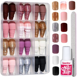 Teenitor Teenitor Short Press on Nails,288Pcs Matte Acrylic Short Square Fake Nails Full Cover, Glitter Press On False Nails Glue on Nails Short