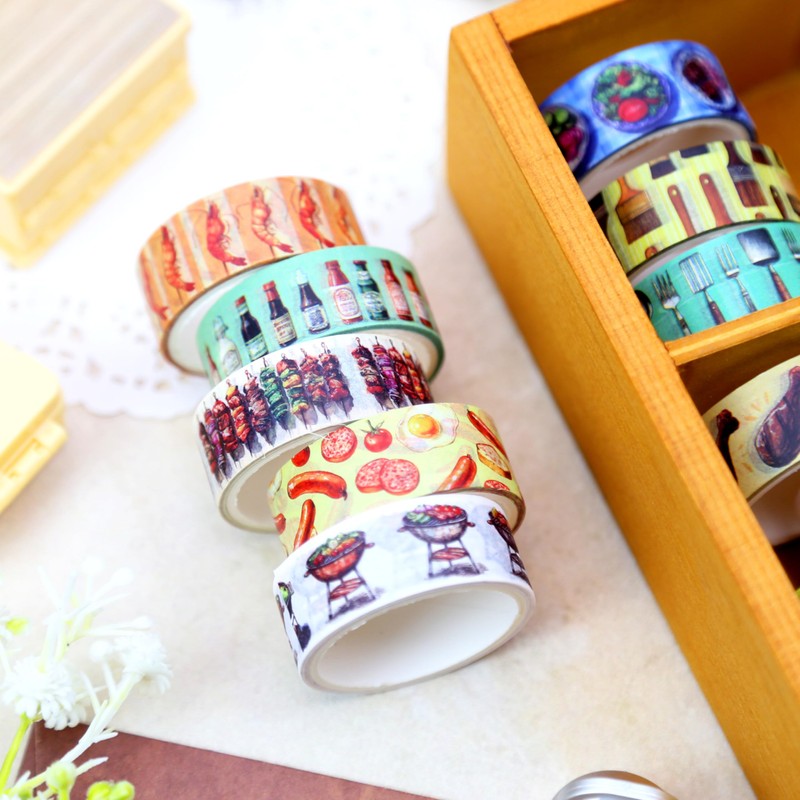 Joysoong BBQ Themed Washi Tape Set - 16 Rolls Camping