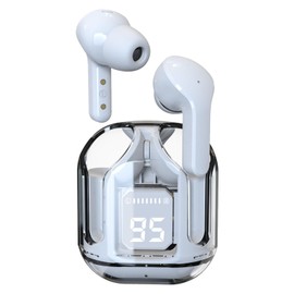 Denash Transparent Wireless Earbuds, Bluetooth 5.3 Earphones with LED Power Display, 13mm HiFi Stereo Sound, Touch Control for Sport/Running (White)