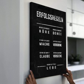 Hustling Sharks® Motivational Pictures XXL Wall Picture Success Rules - Portrait Format (Canvas with Frame Silver, 60 x 90 cm), Pictures Office, Success Picture, Pictures Saying, Wall Decoration