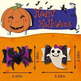 4 Pcs Halloween Hair Clips Glitter Bows Pumpkin Ghost Witch Hat Hairpins