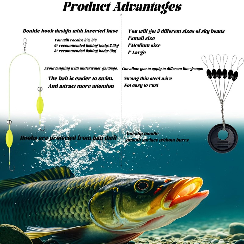 9 pieces reverse bottom rig, double hook reverse bottom rig,