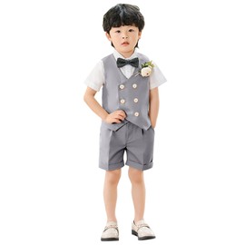 LOLANTA Boys Summer Suit Double Breasted Vest Set Kids Birthday Party Wear 2-11 Years, gray
