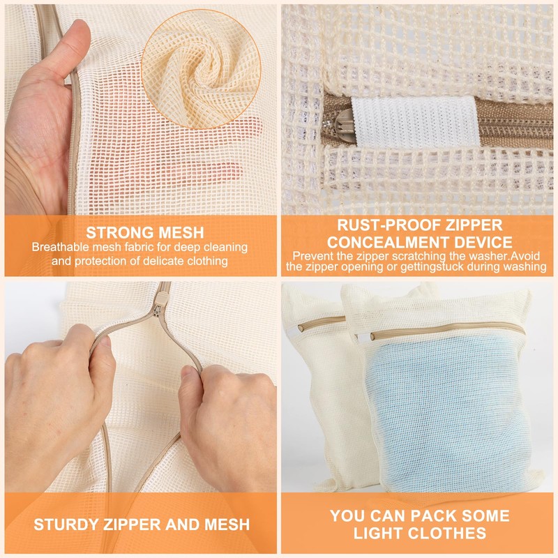 4-Piece Medium Durable Organic Cotton Mesh Laundry Bags with Sturdy