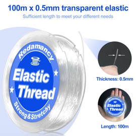 Redamancy 0.5mm x 100m Clear Elastic Bracelet String,Bracelet Elastic for Bracelet Making,Durable & Transparent Elastic Thread,Bracelet Elastic for Jewellery making Beading with Bead Needle