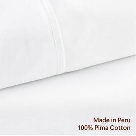 Peru Pima 285 Thread Count Percal California King Sheet Set - 100% Peruvian Pima Cotton, 4 Piece (Flat, Fitted, 2 Pillowcases) - Cooling, Crisp, Deep Pocket, Hotel Quality Bedding - White