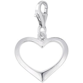Sterling Silver Open Heart Charm with Lobster Claw Clasp, Charms for Bracelets and Necklaces