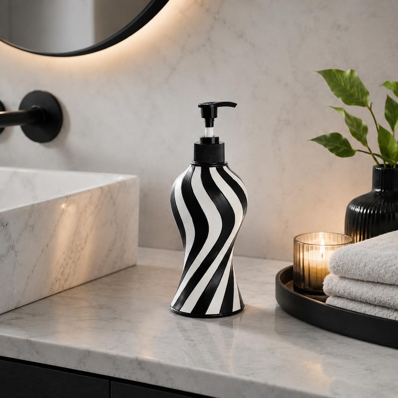 Black and White Zebra Stripe Soap Dispenser, Modern Refillable Hand