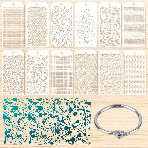 12pcs Texture Stencils, Leopard Brick Dot Layering Templates Mixed Media