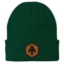 Chowdaheadz Appalachian Trail Wood Grain Patch Cuff Knit - Unisex Winter Hat Dark Green