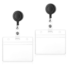 Molain 2 Pack Soft Plastic Horizontal Badge Holder with Retractable Badge Reels Clip, Clear Badge Holder ID Name Card Holders Credit Card Protector for Nurse Doctor Teacher Office (Horizontal)