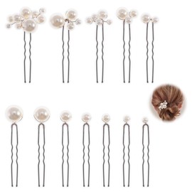 12 Pcs Pearl Hair Pins, Wedding Pearl Hair Accessories, Pearls U Shaped Pins Hair Clips Set for Brides, Bridesmaids, Girls, Wedding and Special Occasion Accessory