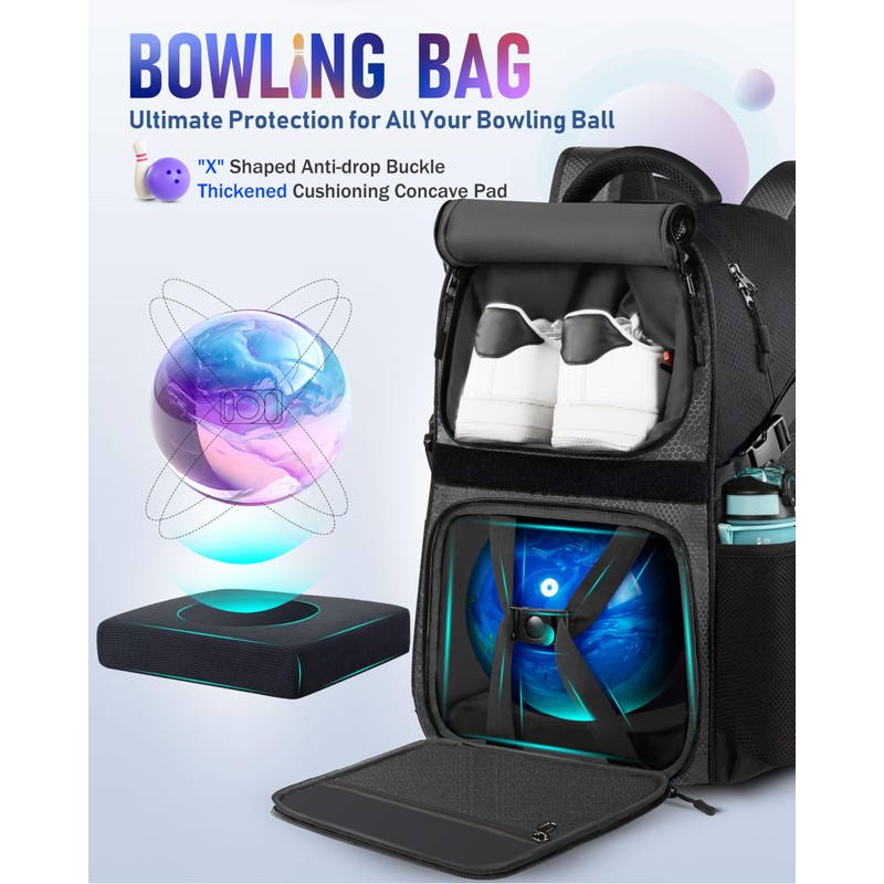 LOINTET Bowling Ball Bag, Single Bowling Backpack with Shoe Totes