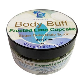 Diva Stuff Sugar Cube Body Buff Scrub, Exfoliates and Hydrates Skin, Pairs With Our Crepey Skin Cream - Frosted Lime Cupcake, 8 oz (Made in the USA)