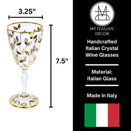 Crystal Italian Red Wine Glasses, Platinum/Gold Color, Set of 2, Flowervine, 8 oz Glasses, Modern, Perfect for Cocktails or White Wine, Made In Italy