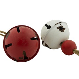 Large Set of Metal and Wood Jingle Bell Ornaments | One Red and One White | Twine for Hanging in Christmas Tree | Great Country Rustic Farmhouse Holiday Décor