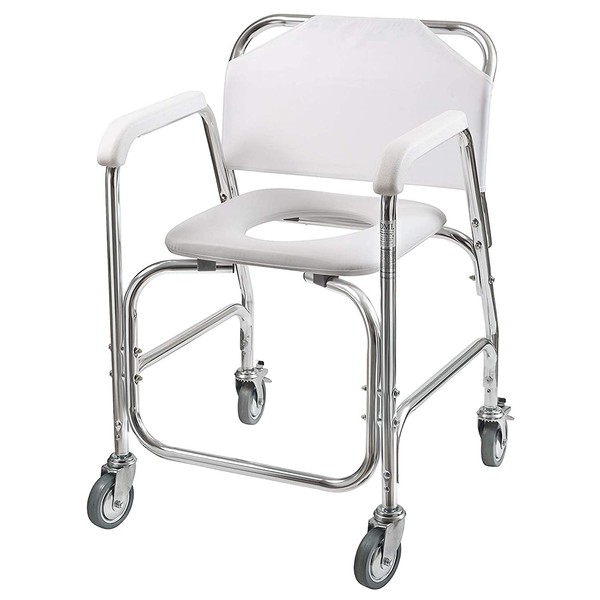 DMI 3-1 Rolling Shower Chair, Rolling Bathroom Wheelchair for Handicapped, Elderly, Injured or Disabled, & Commode, Rolling Shower Chair, 24" x 22" x 34", 250 lb Weight Capacity, White