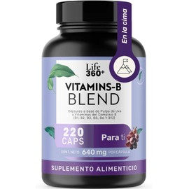 Life 360+ VITAMINS-B GRAPE | 220 cápsulas | Cápsulas a base de pulpa de uva y vitaminas del complejo B (B1, B2, B3, B5, B6 Y B12) | Suplemento Alimenticio | Cápsulas de gelatina y agua