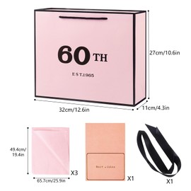 60th Birthday Gift Bag Pink with Tissue Paper