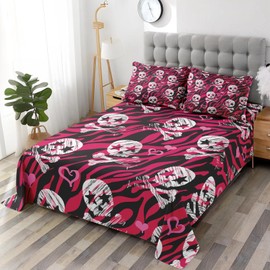 Pamnest Queen Size Bed Sheet Sets, Zebra Pink Soft Microfiber 4 Pcs Bedding Sets for Kids and Adults Bedroom Bed Decor, Roll Animal Flat, Fitted Sheet and Pillowcases