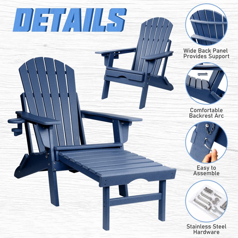 FUNBERRY Adjustable Folding Adirondack Chair with Retractable Ottoman, All Weather