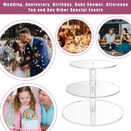 Hayagive 3 Tier Round Shape Acrylic Cupcake Tower Dessert Stand Holder Pastry Display Cookie Candy Buffet Stand for Wedding, Birthday, Party Decorative Supplies