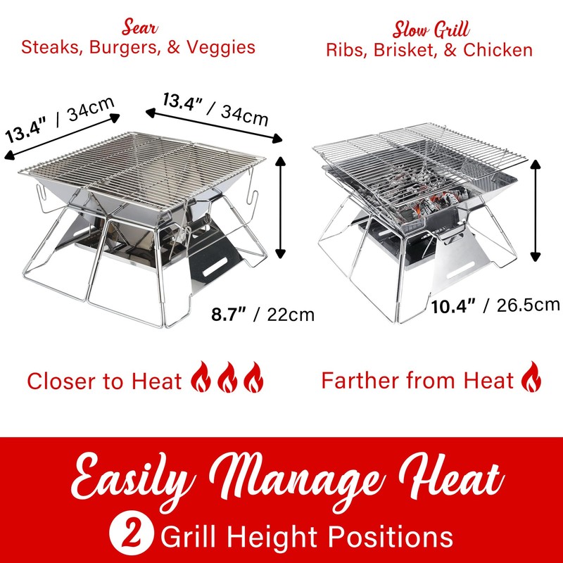 Brentwood Portable Stainless Steel Folding Charcoal BBQ Grill and Outdoor