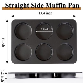Elesinsoz 2 Pcs English Muffin Pans, 3.6 Inch Non-Stick 6 Cup Straight Side Cupcake Pan, Hamburger Bun Pan for Home/Kitchen Baking(Lid NOT Included)