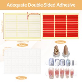 20 Sheets Double Sided Tape for Nails, 2 shapes Pre-Cut Double Sided Nail Tape for Press on Nails Adhesive Clear Mounting Tape for Nail Packaging Supplies, DIY Manicure, Salon, Colors Designs Display