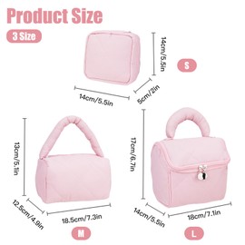 Mulaibdin 3 Pcs Travel Makeup Bag, Cosmetic Bags for Teenage Girls, Make Up Bags for Women, Toiletry Bag Set, Skincare Bag Quilted, Portable & Coquette Beauty Bag Organiser for Gifts (Pink)