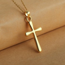 Ongerek Gold Cross Necklace for Women 14K Gold Filled Cross Necklaces Pendant Necklace Baptism Chain Necklaces for Women (30MM)