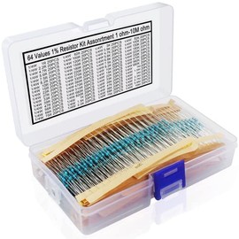 1280 Pieces 64 Values Resistor Kit, 1% Assorted Resistors 1 Ohm-10M Ohm 1/4W Metal Film Resistors Assortment with Storage Box for DIY Projects and Experiments