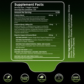 Digestive Enzymes with Probiotics and Prebiotics, 450mg, 5 Billion CFUs - Pure Super Digestion Capsules - Digestive Enzymes for Women & Men Support Digestion & Gut Health - 120 Count