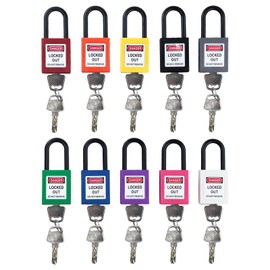Pack of 10 Lockout Padlock, 38 mm Nylon Security Padlock with Key, Lockout Lock for Lock Out Tag Out Stations and Devices (10 Colours)