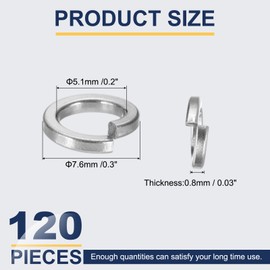 sourcing map M5 Spring Lock Washer, 304 Stainless Steel Split Lock Washers for Screws Bolts Cars Construction Machinery Silver Pack of 120