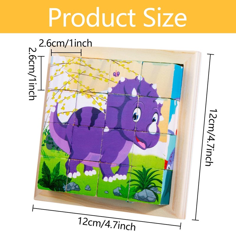 Wooden Picture Cube, 3D Cube Puzzle, Puzzle Games, 6-in-1 Dinosaur