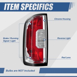 Auto Dynasty Tail Lights Assembly Rear Lamps Compatible with 2015-2022 GMC Canyon, Driver Left Side, Chrome Housing Red/Clear Lens GM2800273