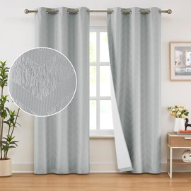 Chevron Full Blackout Window Curtains for Bedroom Grey 84" Energy Saving Noise Reducing Panels with White Backing Jacquard Woven Thermal Insulated Window Draperies for Living Room 2pcs Grommet Top