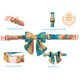 Unique style paws Spring Floral Print Dog Collar, Bow Tie Dog Collar, Comfortable Adjustable Dog Collars, Pet Gift for Medium Dogs