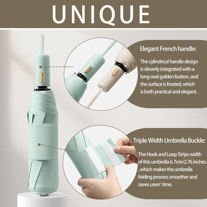 French Style Automatic, Compact Travel Folding Umbrella with 7 cm